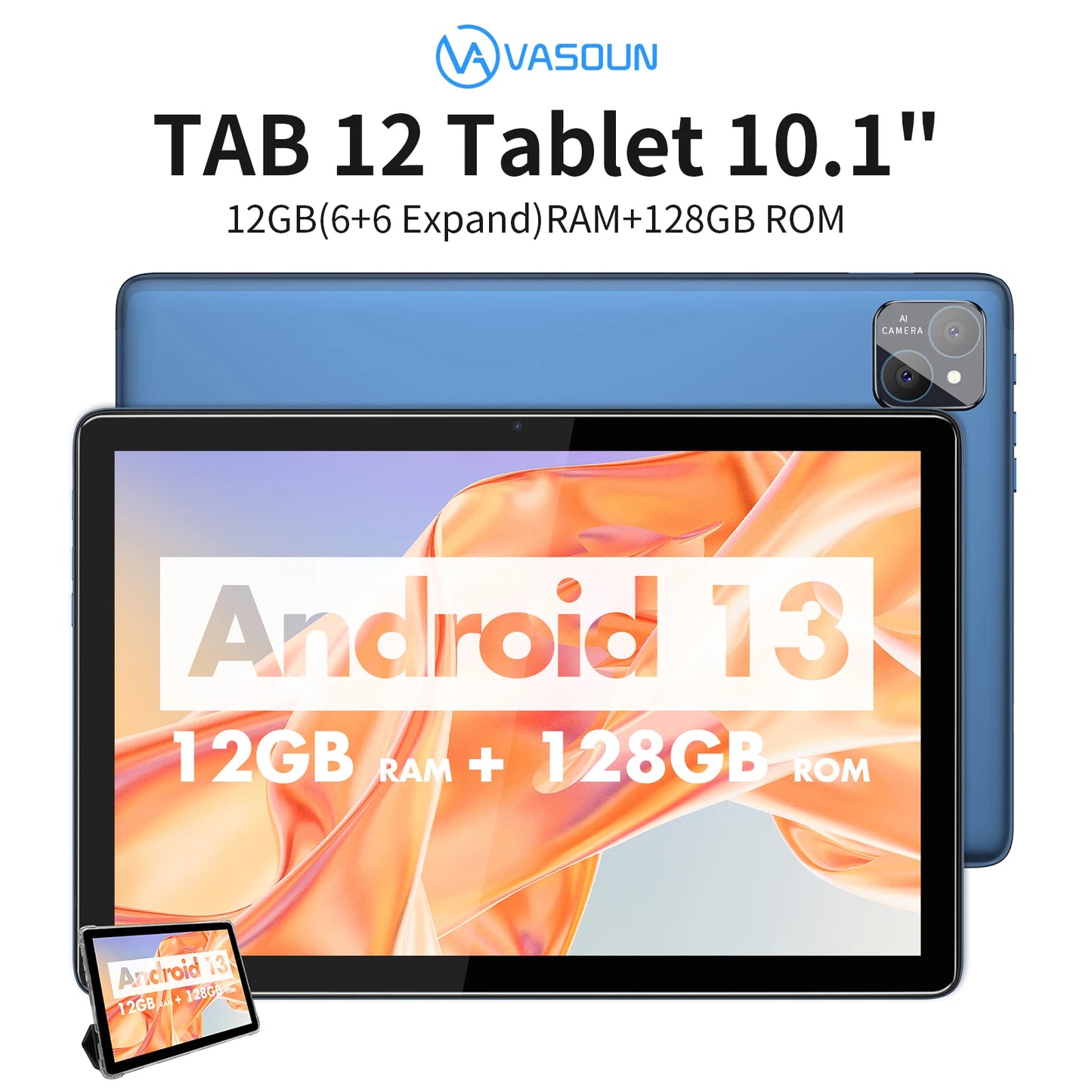 VASOUN Android 14 Tablet 10.1 Inch 12GB RAM 128GB ROM 4G Unlocked