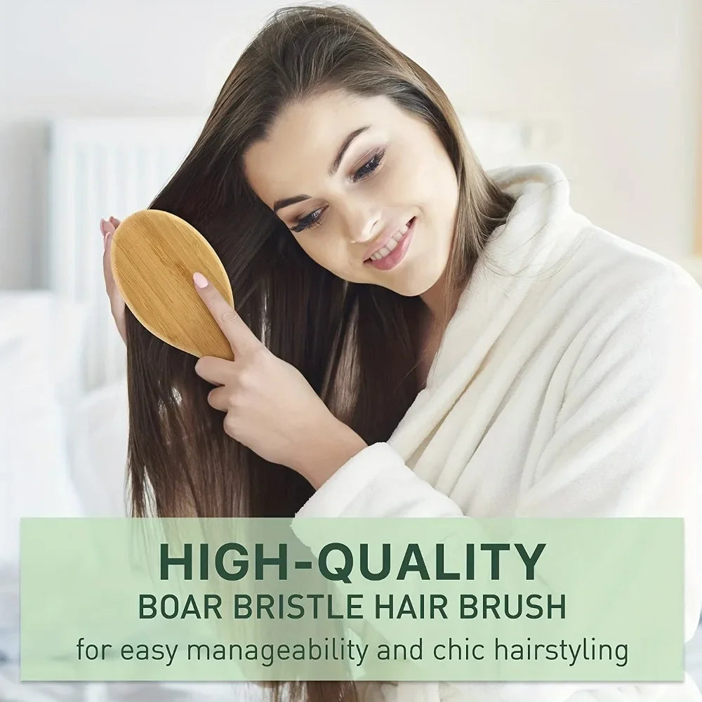 Natural Boar Bristle Hair Brush with Bamboo Handle and Scalp Massage