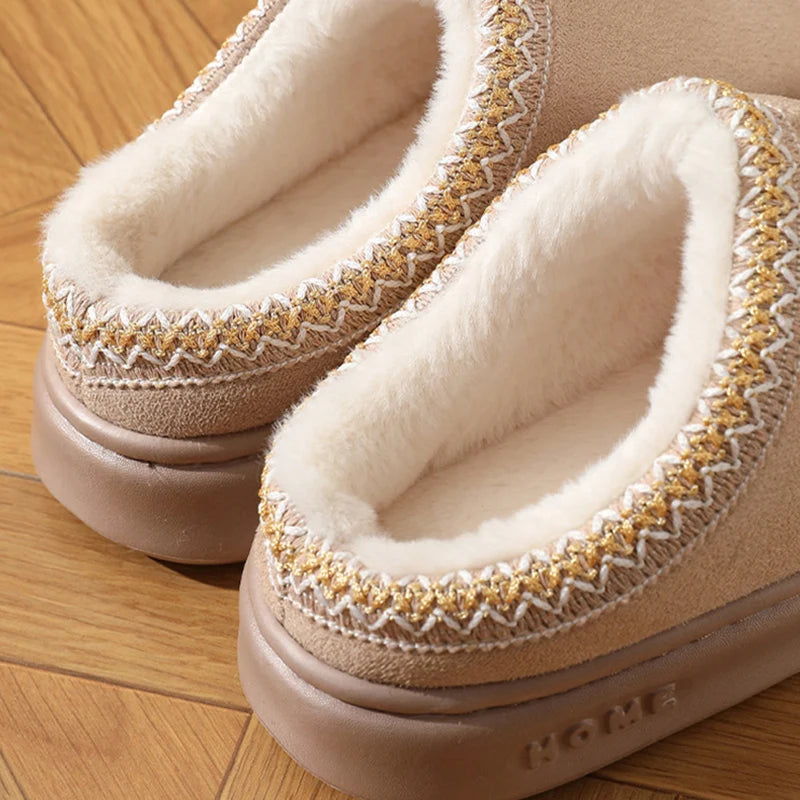 Home Soft Plush Slippers Women Winter Non-Slip Cotton Slides Plus Size 45 Warm Thick Bottom