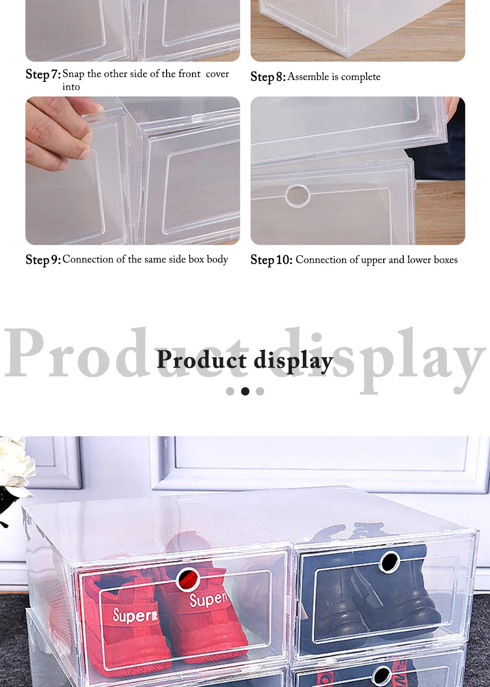 6 Pack Transparent Shoe Box Organizers Dustproof Stackable Storage