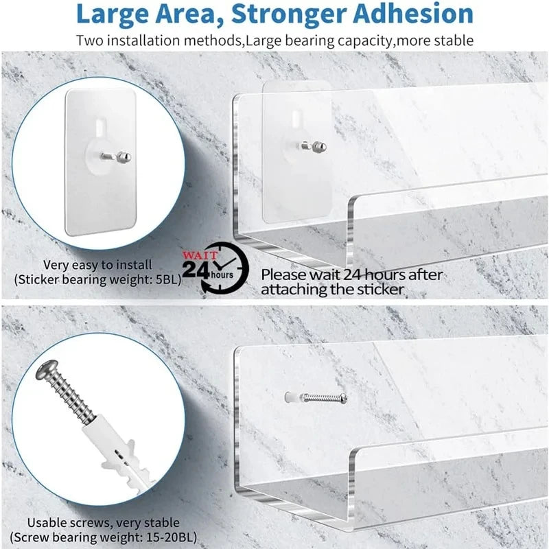 1pc Clear Acrylic Storage Rack Wall Mounted Shelf for Makeup, Books, and Organizing