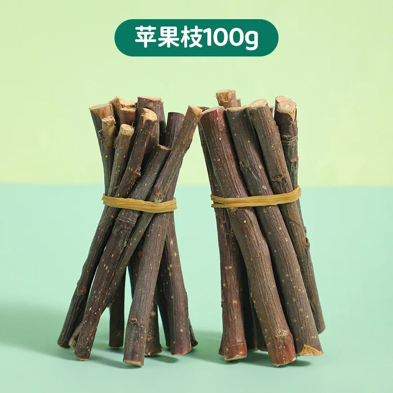 100g Rabbit Chew Sticks Natural Apple Tree Branch Molars Sweet Bamboo Sticks Teeth Clean Bite Toys for Guinea Pigs Hamster Chinc