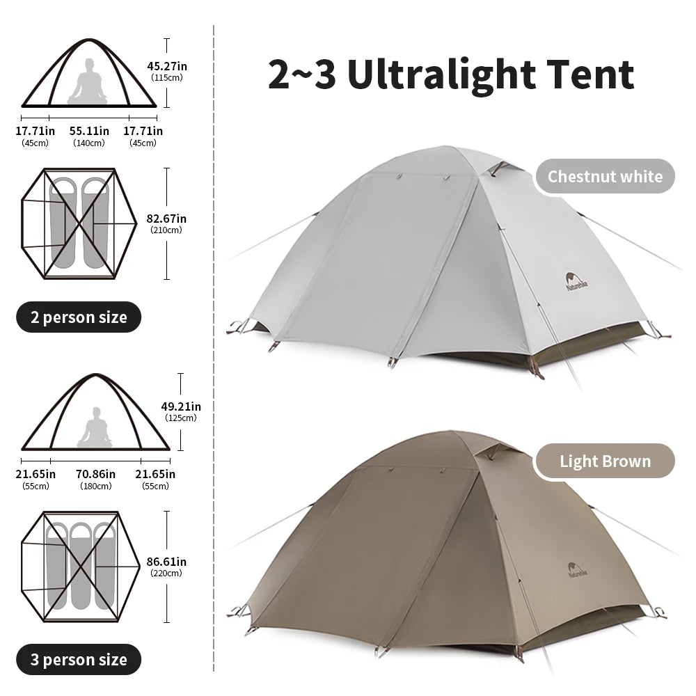 Naturehike Camping Tent 2-3 People Waterproof Ultralight UPF50+ Outdoor Shelter