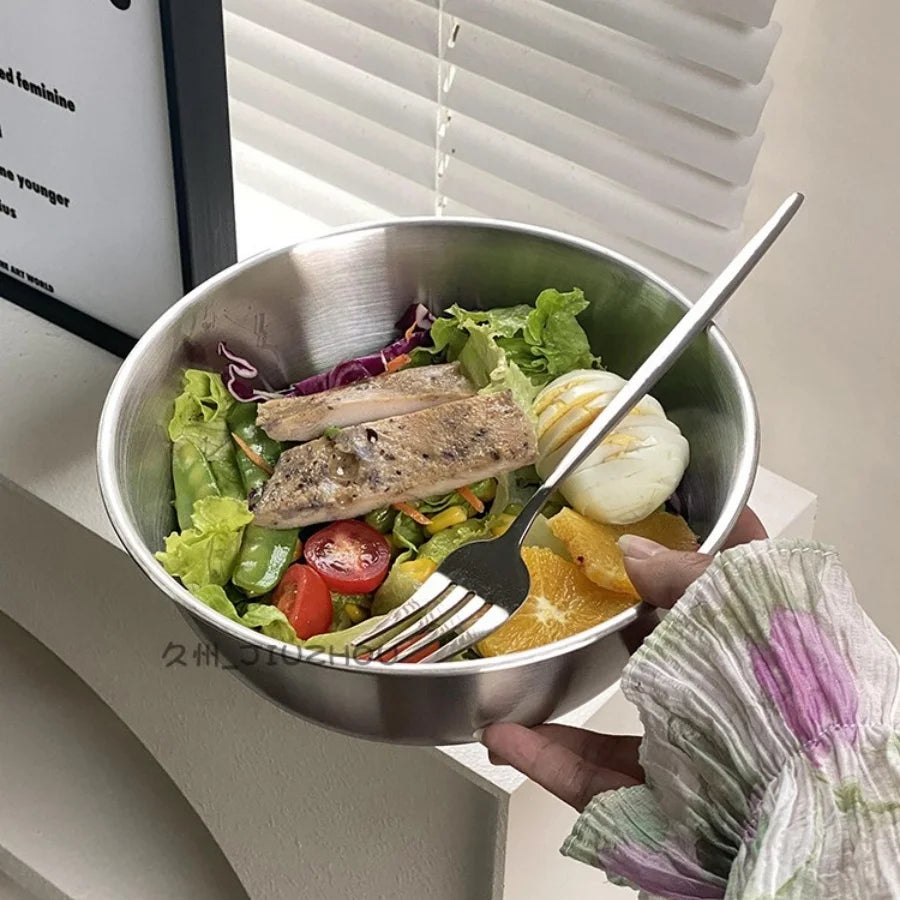 Stainless Steel Gold and Silver Salad and Noodle Bowl Elegant Kitchen Tableware Food Container