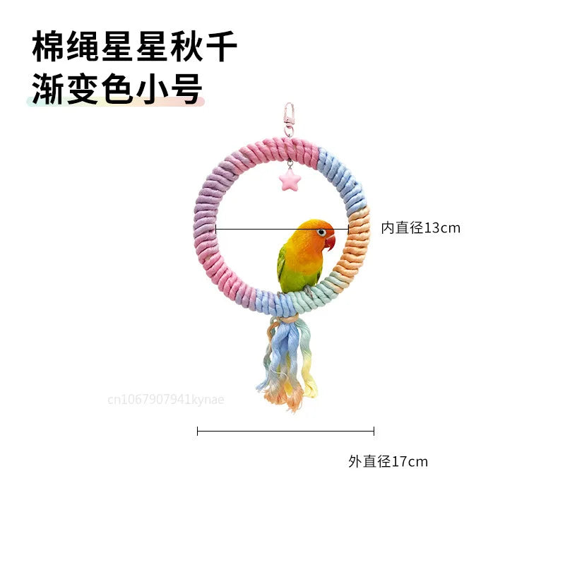Colorful Parrot Cotton Rope Hanging Braided Budgie Bird Cage Cockatiel Toy Pet Stand Accessories Ladder Swing Supplies