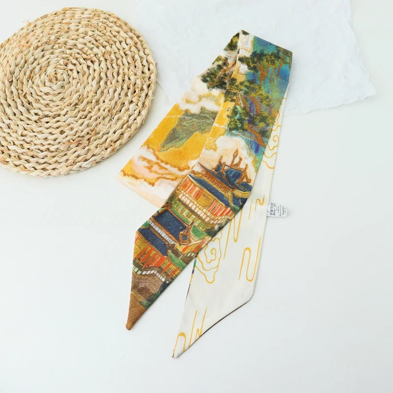 Retro Print Long Skinny Neckerchief Scarves for Women
