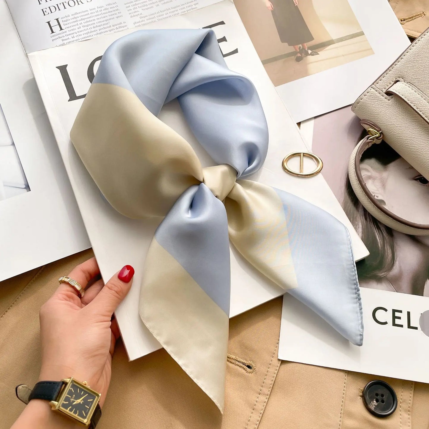 Luxury 2024 Plaid Print Silk Scarf for Women 70cm Shawl