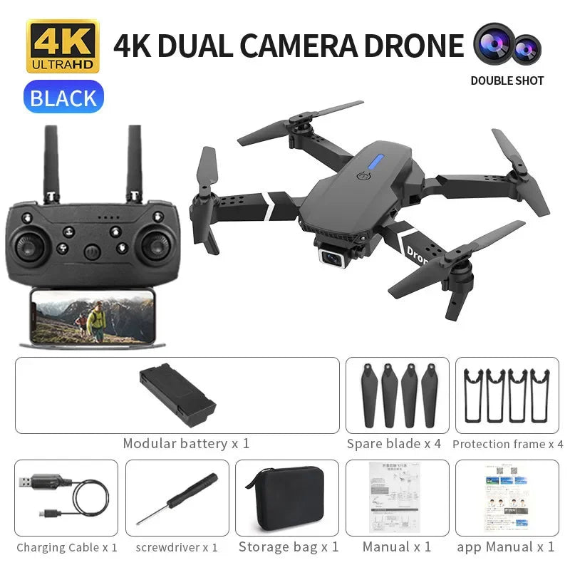 Professional Mini Remote Control Drone E88 4K HD Camera Wifi FPV Folding Quadcopter Gift for Kids
