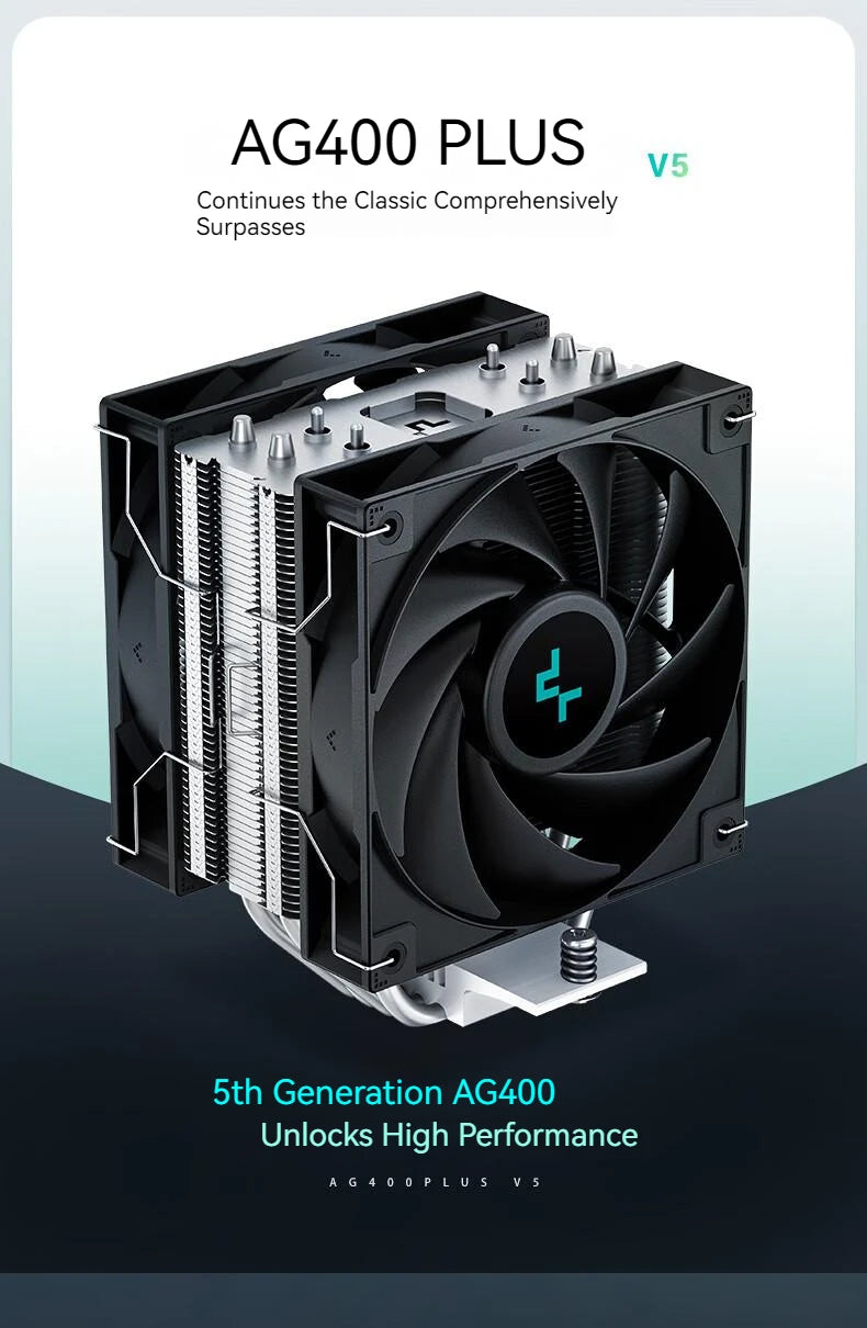 DEEPCOOL AG400 CPU Air-Cooling Radiator 4 Heat Pipes Dual Fan 2000RPM for Intel LGA1700 1200 115X AMD AM4