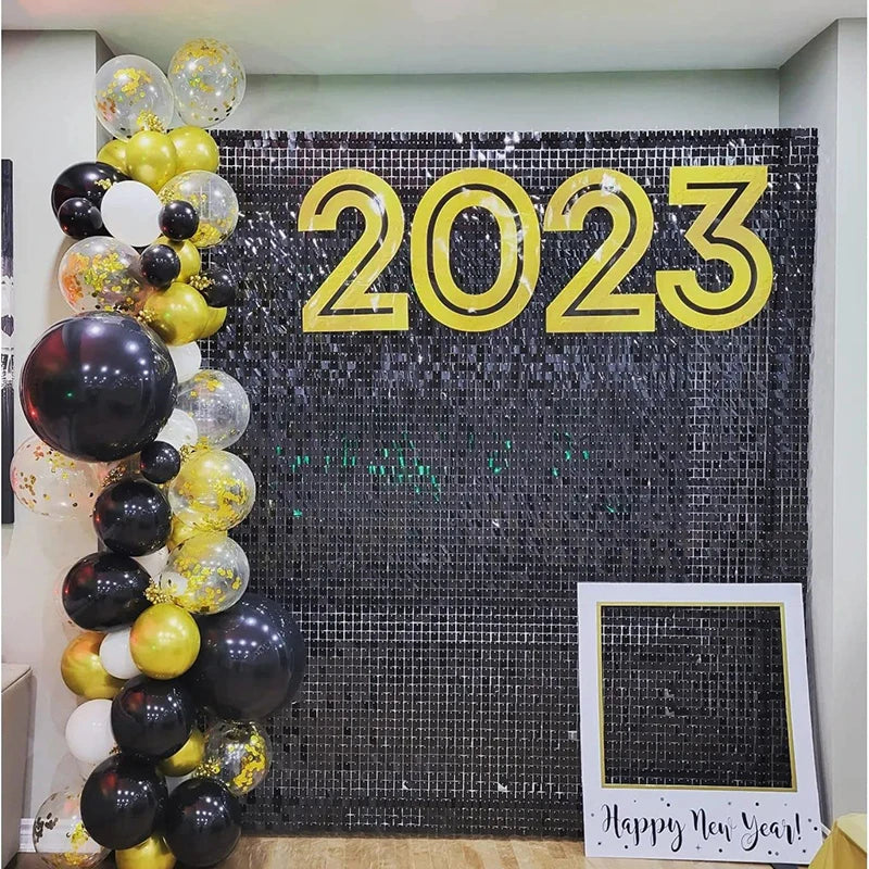 Panels Black Shimmer Wall Panels Backdrops with Square Sequins