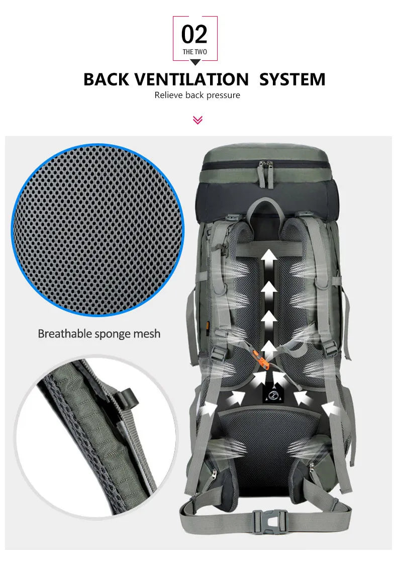 75L Camping Backpack Travel Sport Bag With Rain Cover Men