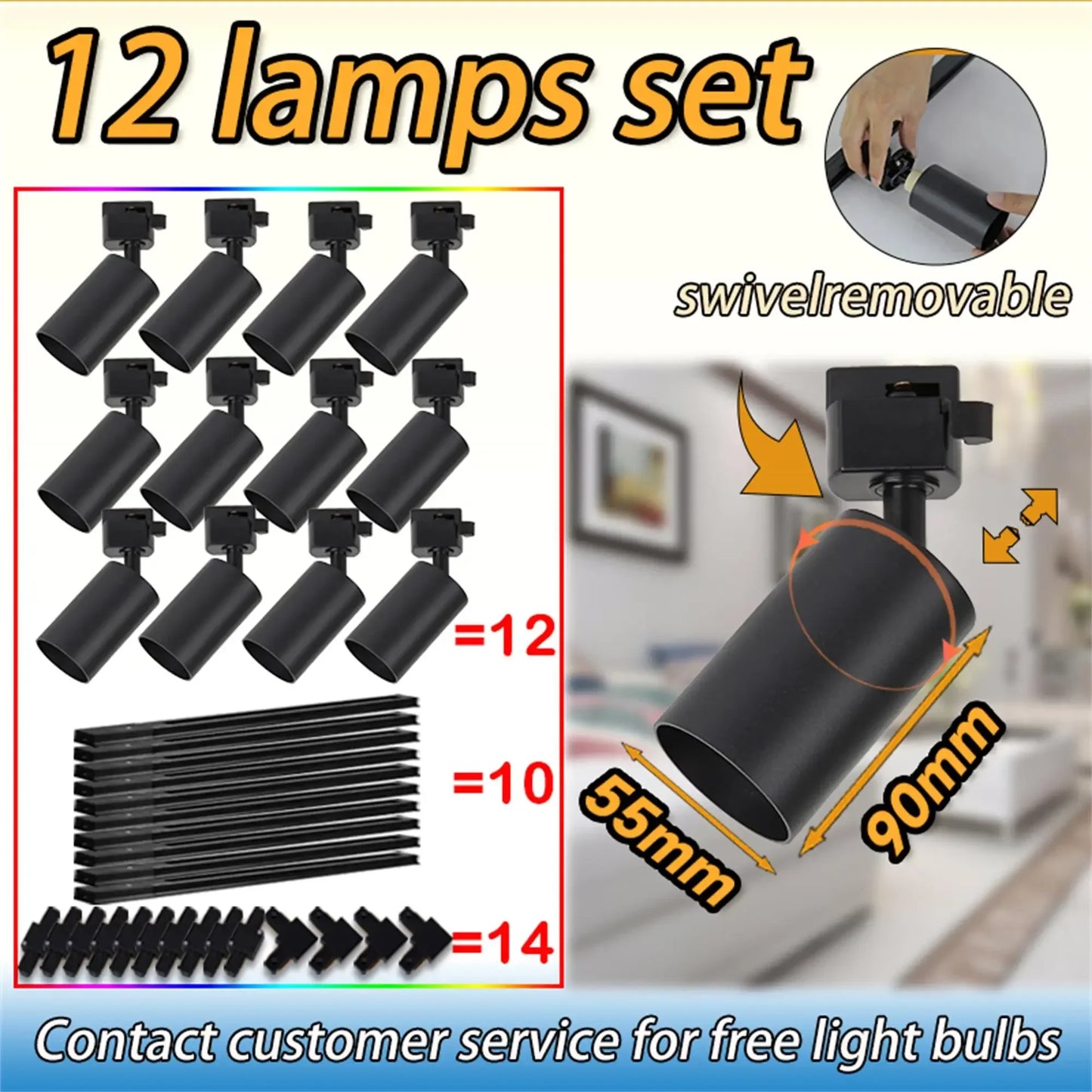 Dimmable GU10 Track Light Set Smart Home Spotlights Adjustable Ceiling Rail Lighting for Kitchen and Living Room