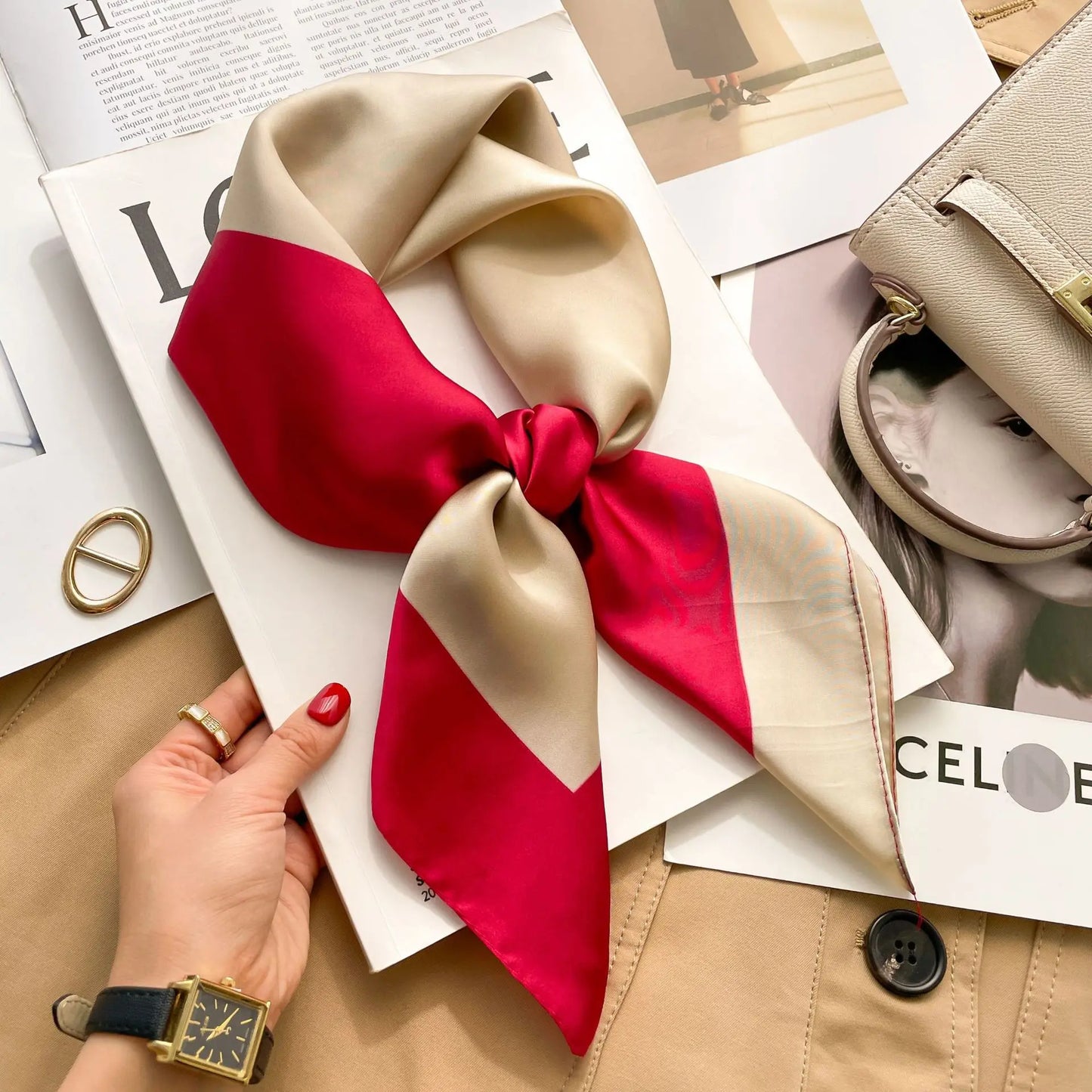 Luxury 2024 Plaid Print Silk Scarf for Women 70cm Shawl