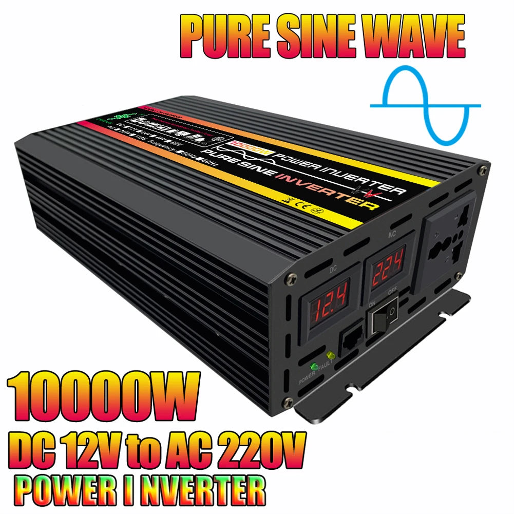 10000W/12000W Car Inverter LCD Display Pure Sine Wave Inverter DC 12V to AC 220V