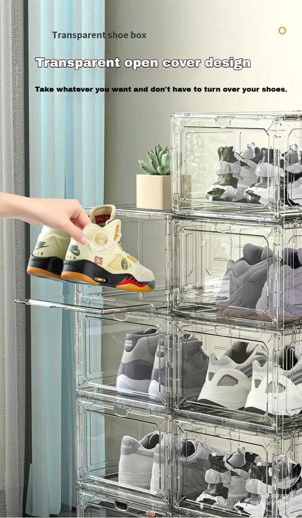 Transparent Shoe Box Magnetic Suction Door Dustproof Storage Box
