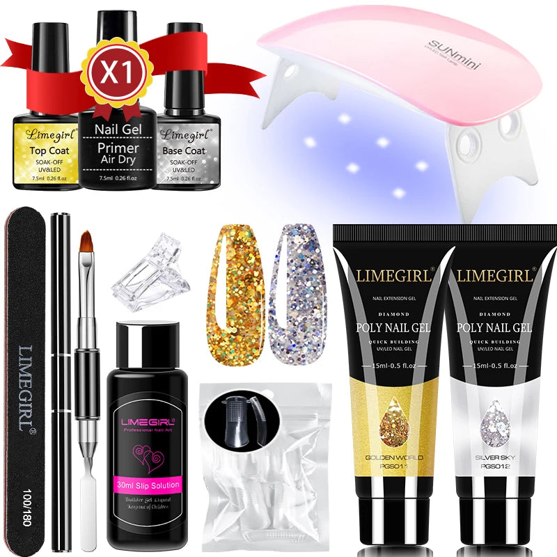 LIMEGIRL 15ml Nail Extension Gel Set with UV LED Light