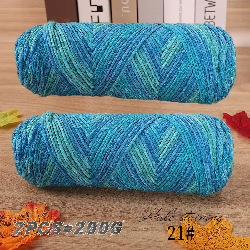 2 PCs Colorful 5-Strand Dyed Milk Cotton Baby Yarn DIY Scarf