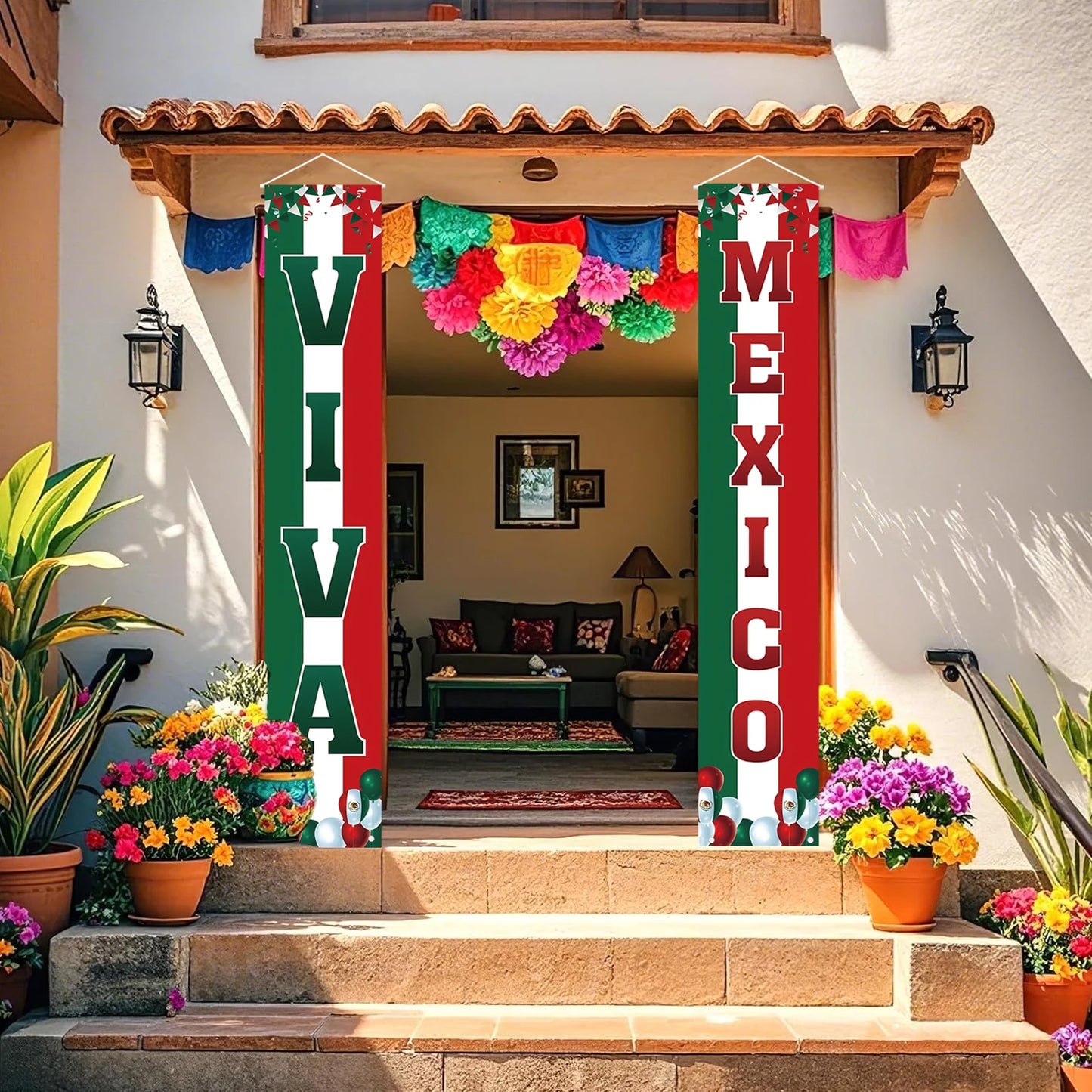 Viva Mexico Porch Banner September 16th Mexican Independence Day Party Front Door Sign Wall Hanging Banner Decorations