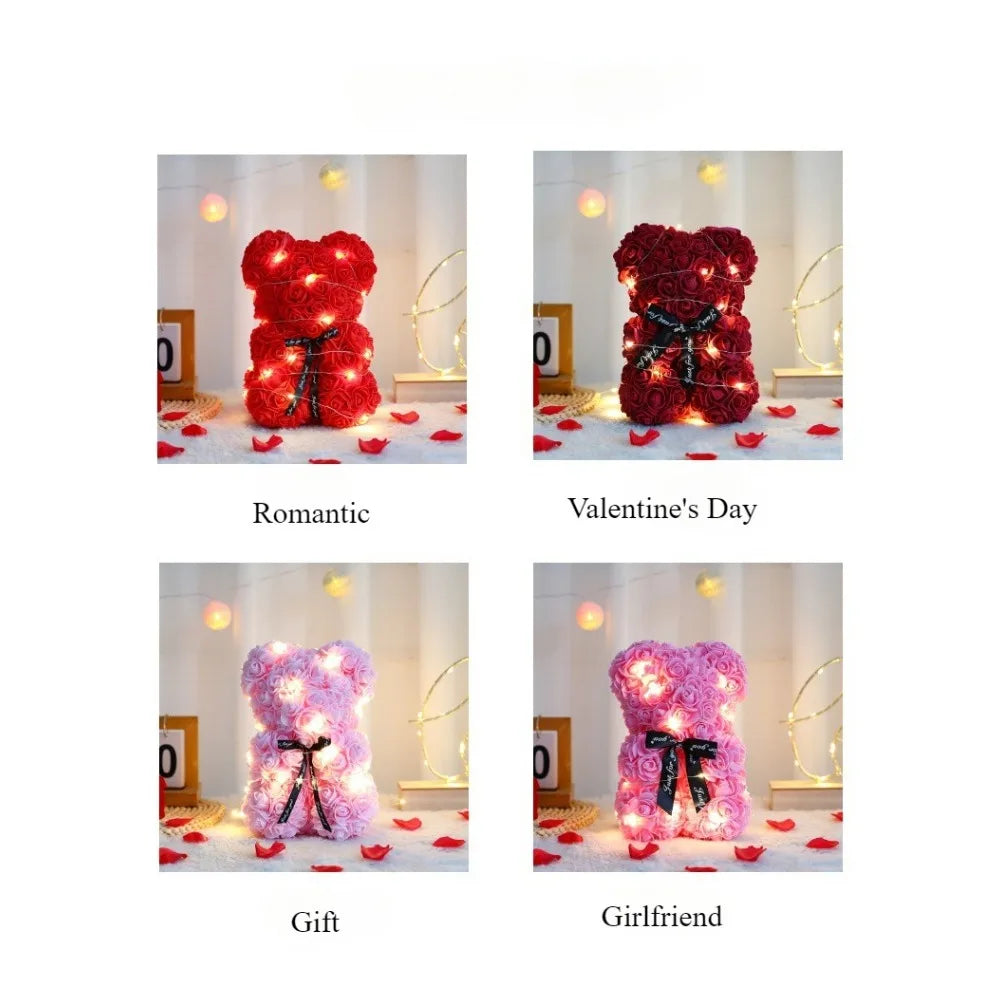 25cm Artificial Rose Teddy Bear Gift Box for Romantic Occasions Valentine's Day Anniversary Wedding Party Supplies