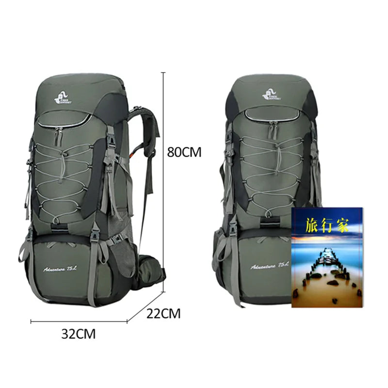 75L Camping Backpack Travel Sport Bag With Rain Cover Men