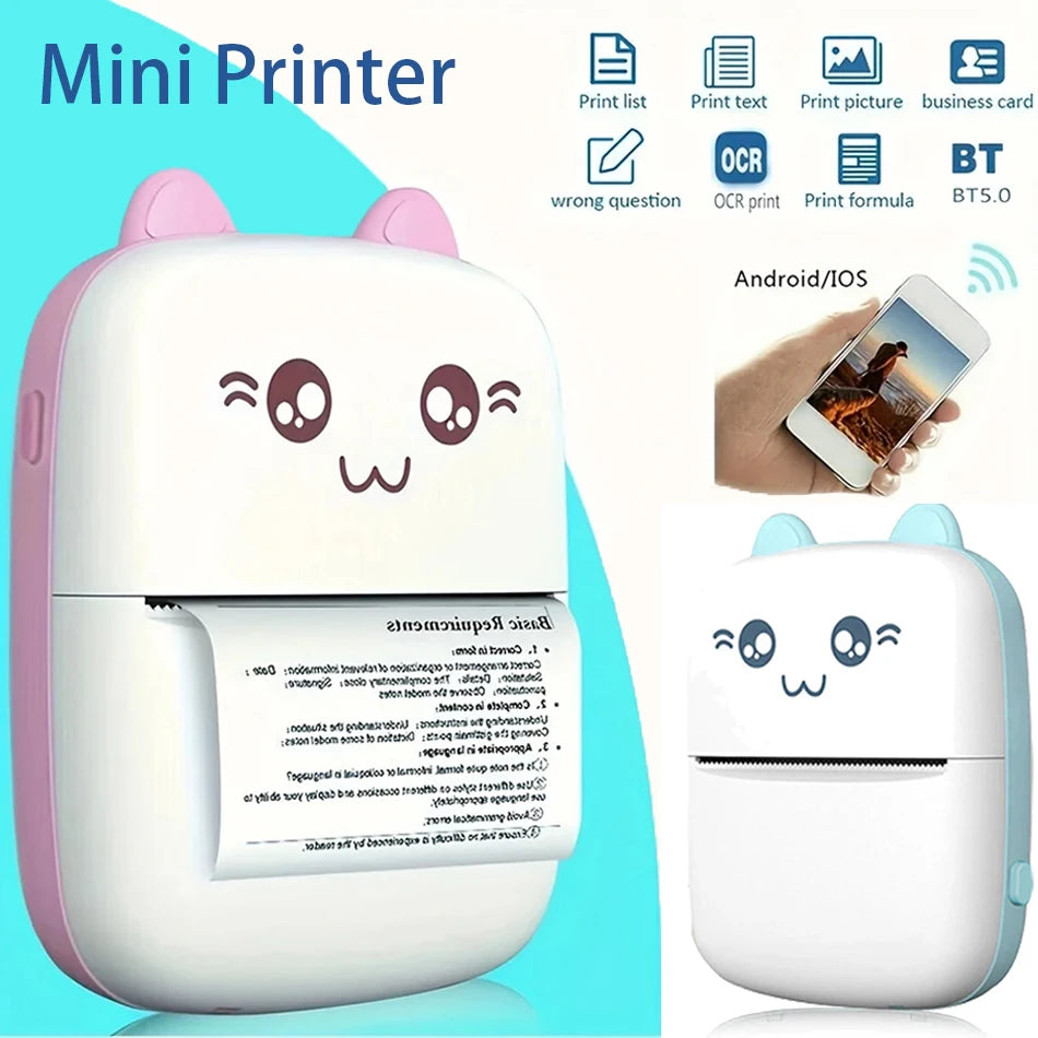Mini Thermal Printer Wireless BT 200dpi Portable Bluetooth Printer