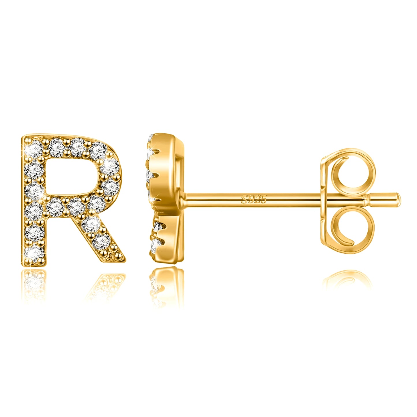 Simple Metal 925 Sterling Silver Letter Earrings with Zircon