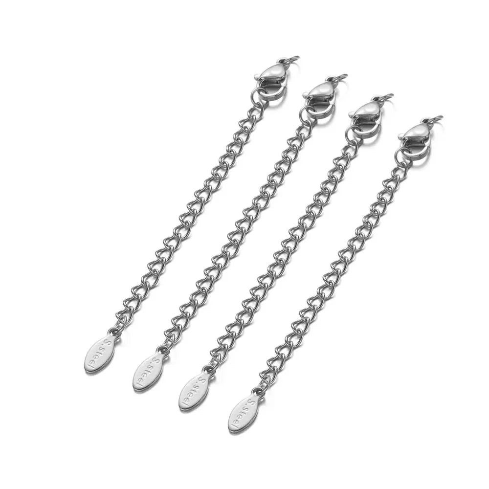 10pcs Stainless Steel Extension Chains with Lobster Clasps for DIY Necklace and Bracelet Making Supplies