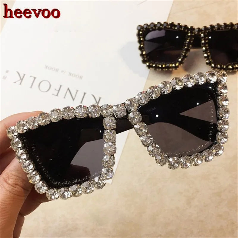 Oversized Rhinestone Frame Square Sunglasses UV400 Shades for Women
