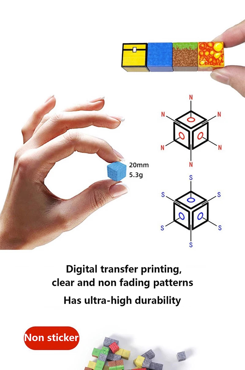 My World DIY Magnetic Building Blocks Set for Kids - Montessori 3D Pixel Bricks Constructor Toys - Creative Educational Christmas Gift