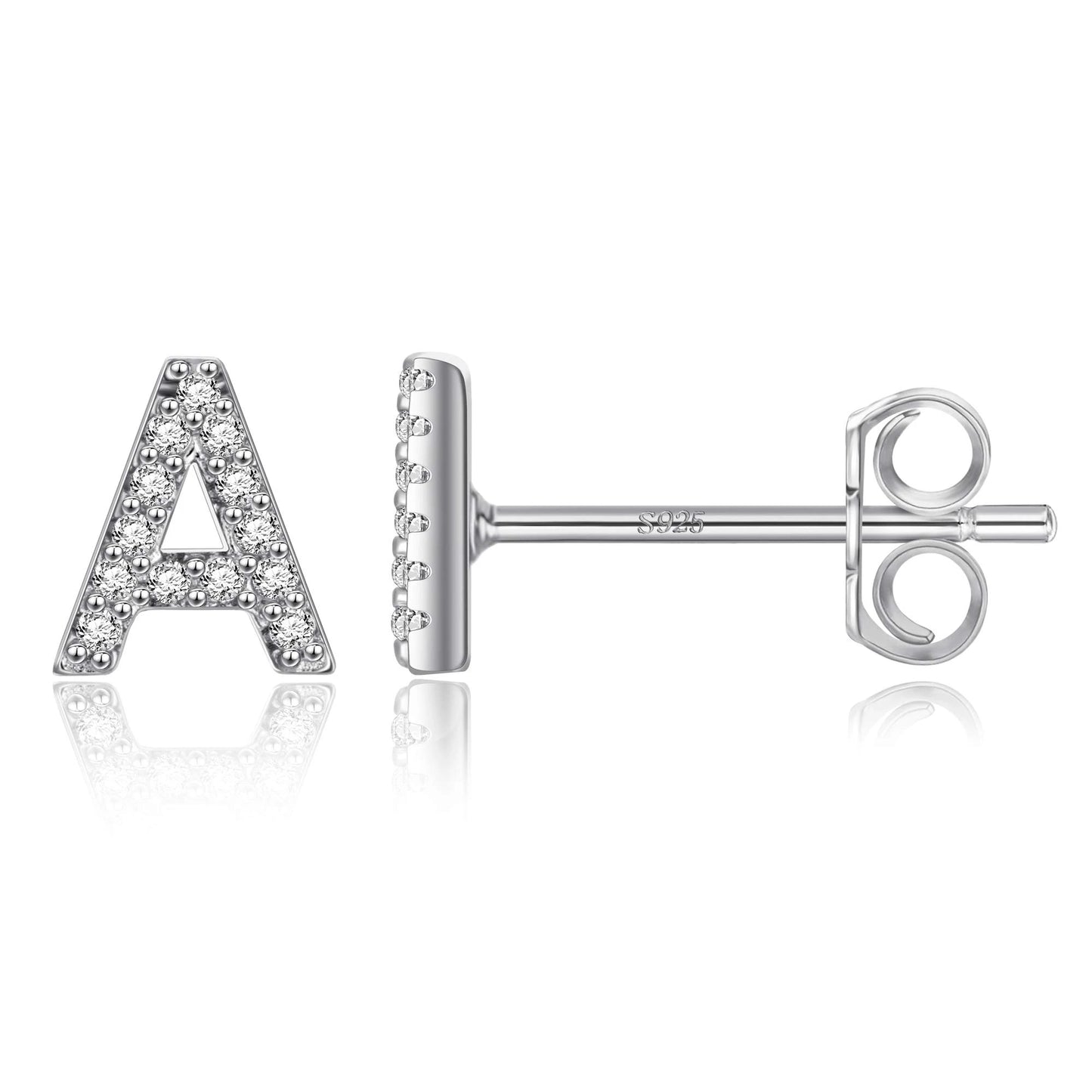 Simple Metal 925 Sterling Silver Letter Earrings with Zircon