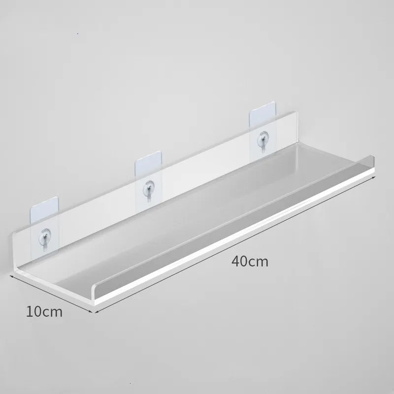 1pc Clear Acrylic Storage Rack Wall Mounted Shelf for Makeup, Books, and Organizing