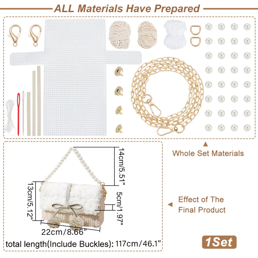 DIY Knitting Crochet Bag Kit with Mesh Plastic Canvas Sheets and Ribbons for Crafting Stylish Shoulder Bags