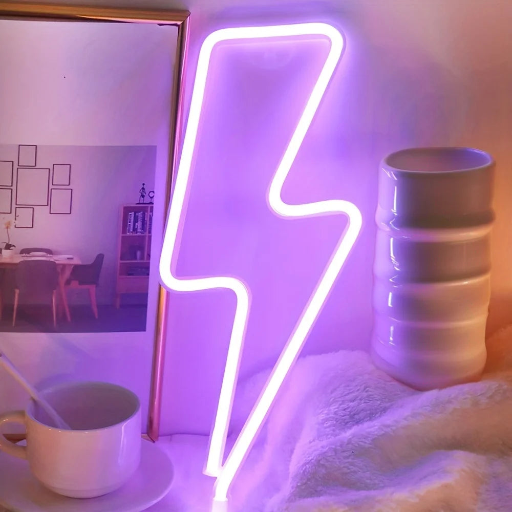 1pc Lightning Neon Light Creative LED Sign USB Battery Night Light for Home Bedroom Party Decor