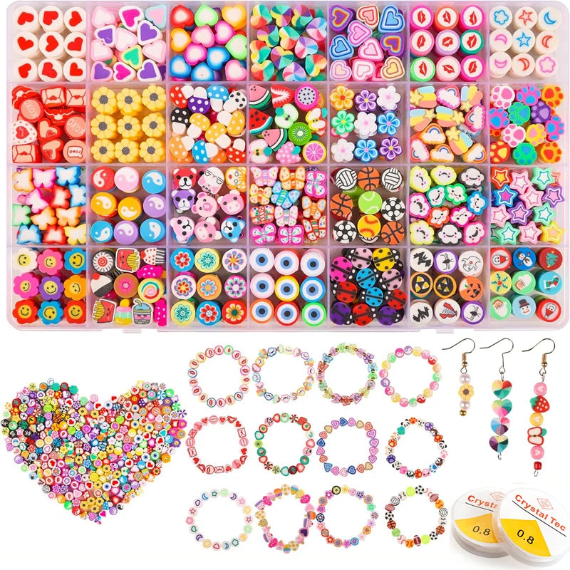 28 Styles Cute Polymer Clay Beads Jewelry Making Kit with Gift Box for Bracelets and Necklaces