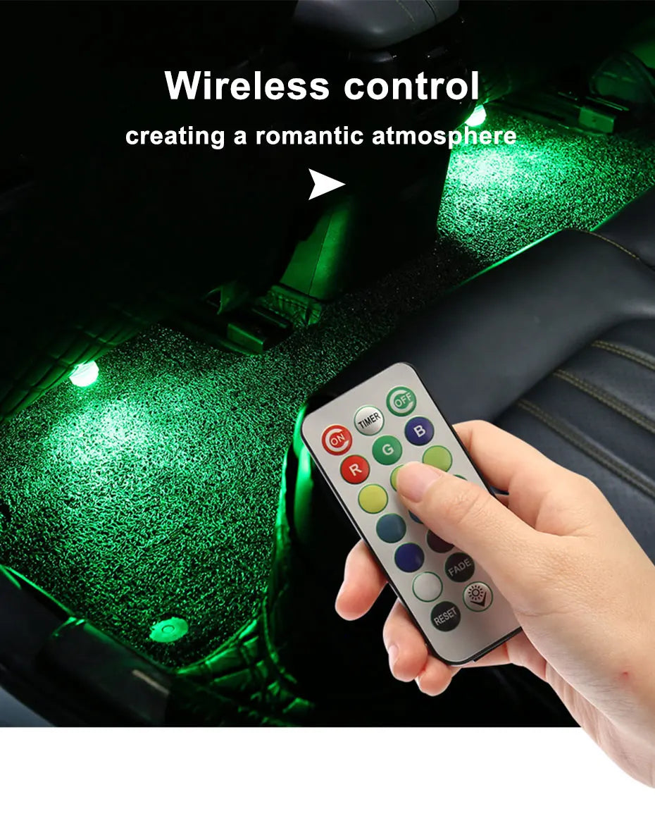 BLALION Wireless Adhesive LED Car Interior Ambient Light Remote Control Auto Roof Foot Lamp Bicycle Tail Light