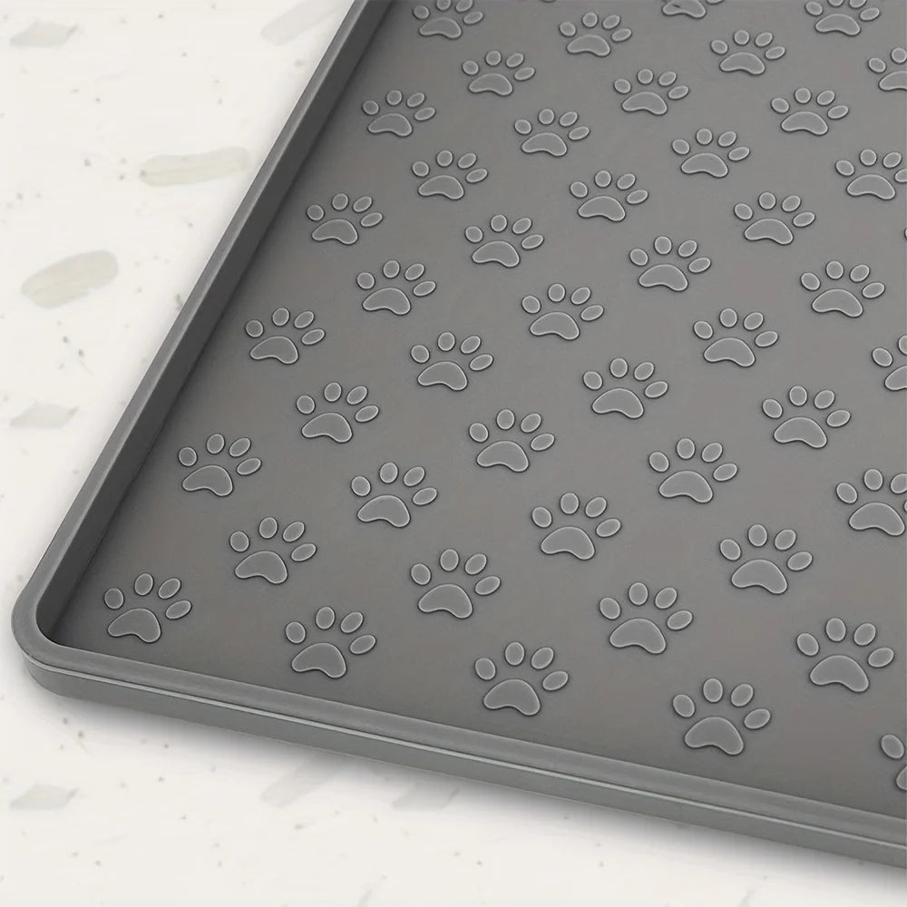 Pet Placemat Non Slip, Paw Print Design Keeps Floors Spotless Pets Content, Easy Clean Silicone mat