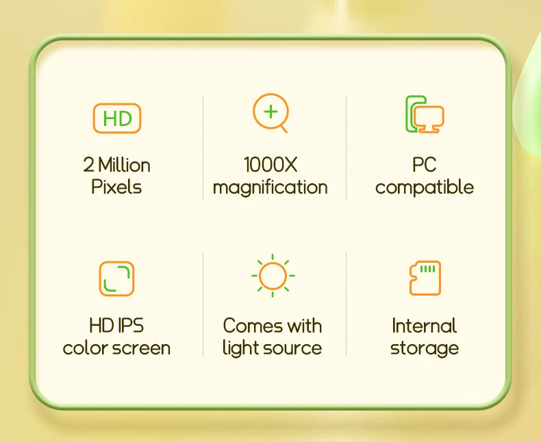 Kids Portable Digital Microscope 1000X Magnification with 2 Inch IPS Screen and 8 Adjustable LED Lights