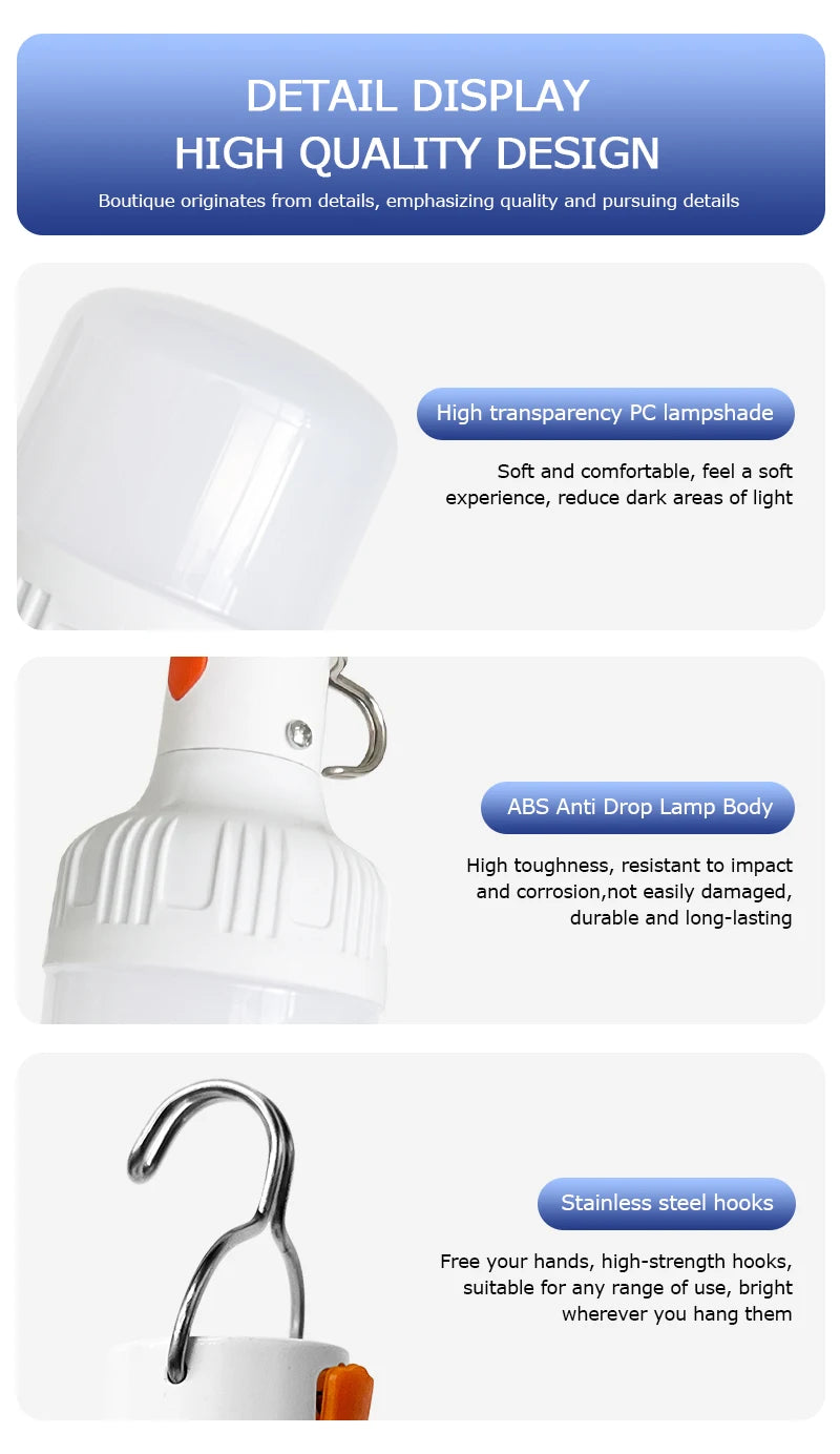 2pcs Rechargeable LED Emergency Portable Lights for Camping