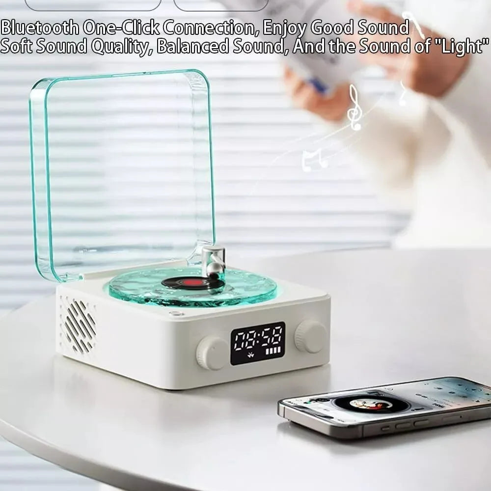 Retro Bluetooth Turntable Speaker with White Noise and RGB Light Effects