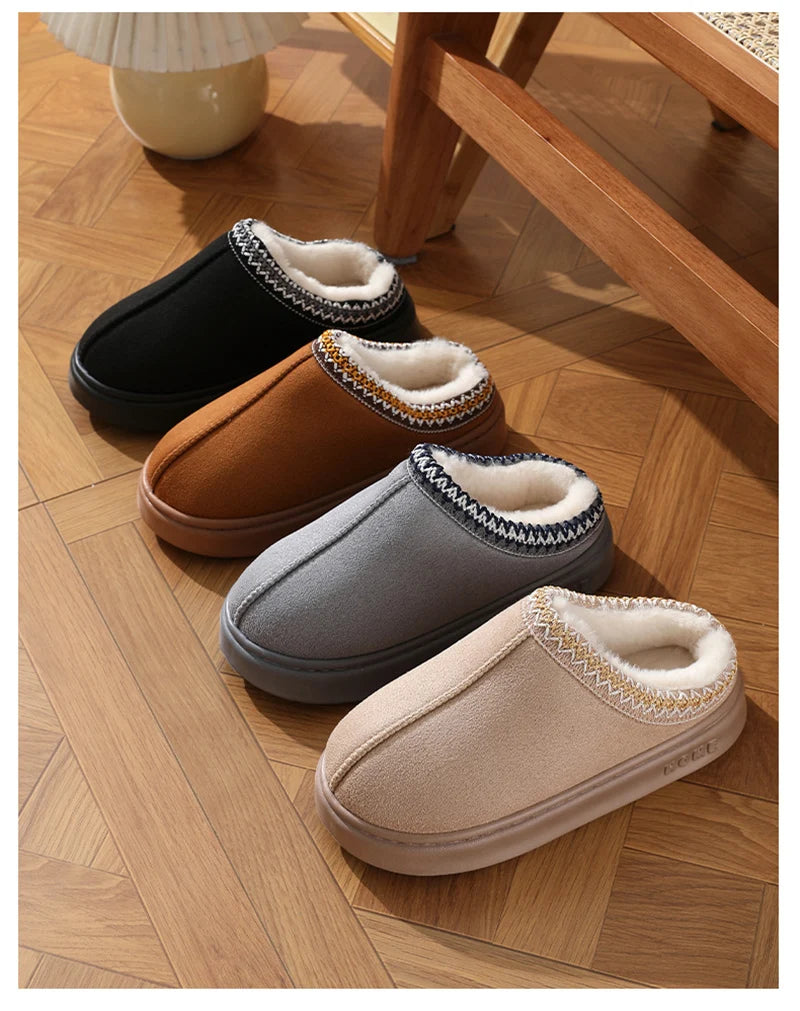 Home Soft Plush Slippers Women Winter Non-Slip Cotton Slides Plus Size 45 Warm Thick Bottom