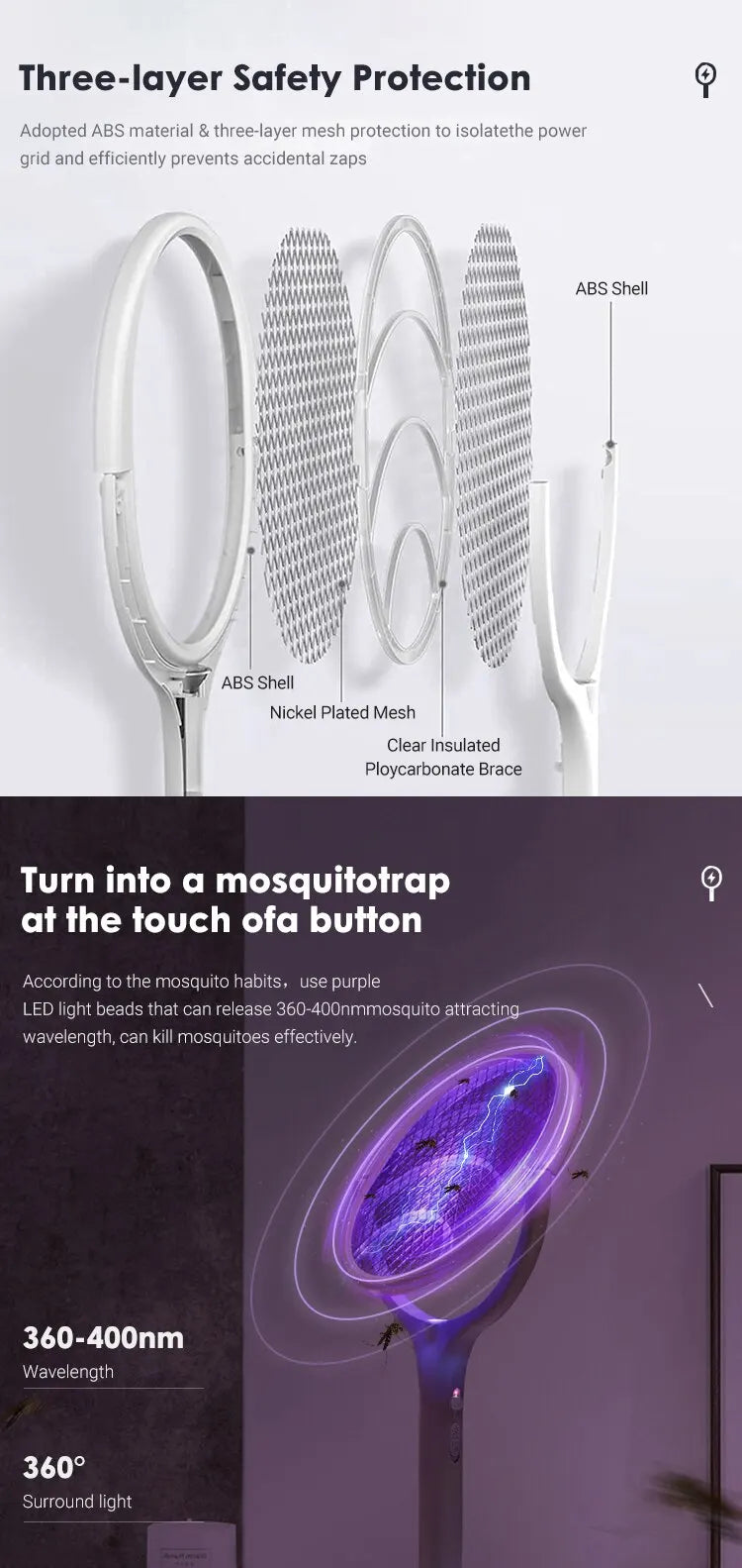 5 In 1 Fast Charging Electric Mosquito Swatter Lamp