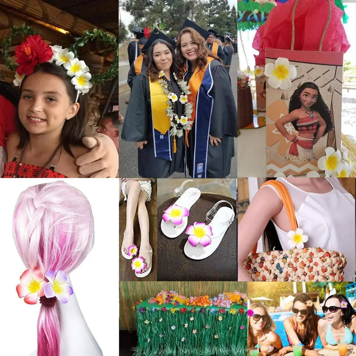 50Pcs 2.4 Inch White Foam Hawaiian Frangipani Artificial Plumeria Flower Hair Clips for Tropical Home Decor and Beach Party Decorations