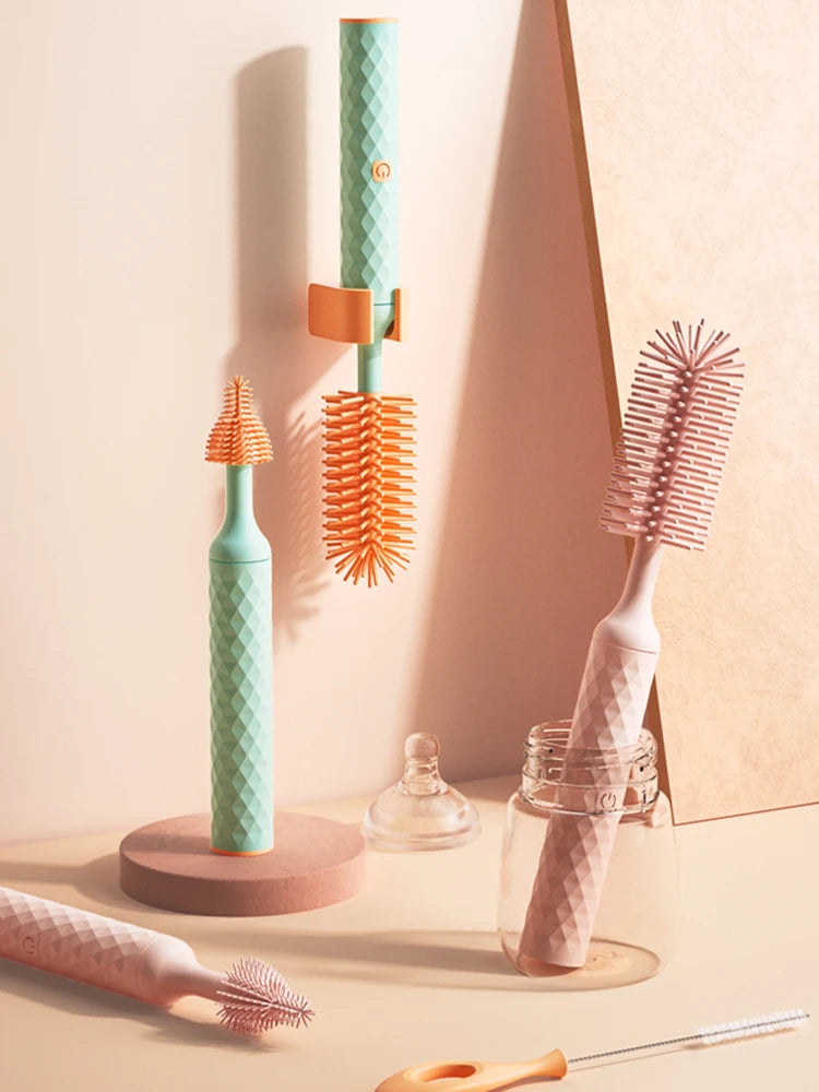 3 Pieces Electric Bottle Brush Set with 360 Degree Rotating Long Handle Waterproof Silicone Cleaning Brushes for Straws and Pacifiers