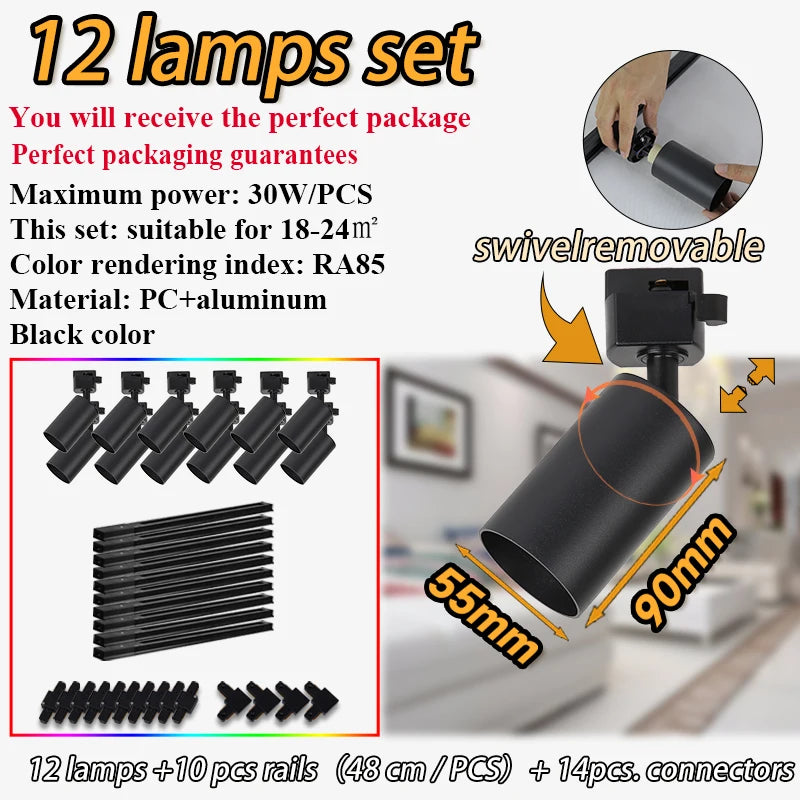 Dimmable GU10 Track Light Set Smart Home Spotlights Adjustable Ceiling Rail Lighting for Kitchen and Living Room