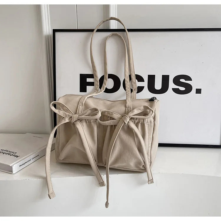 2024 New Korean Bow Nylon Shoulder Bag Large Capacity Tote Bag