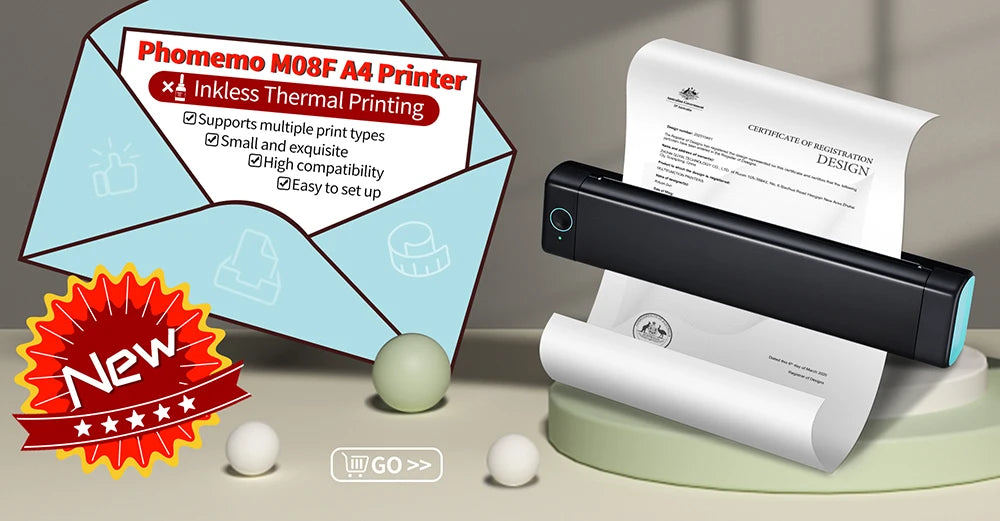 Phomemo M08F A4 Portable Thermal Printer for Travel & Office