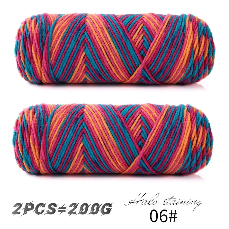 2 PCs Colorful 5-Strand Dyed Milk Cotton Baby Yarn DIY Scarf