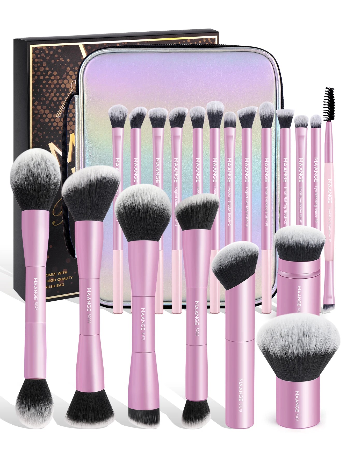 MAANGE 20 Piece Professional Makeup Brush Set with Dual Ended Brushes and Storage Bag
