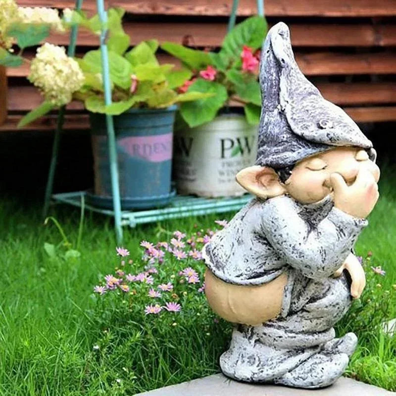 Outdoors Resin Statue Naughty Knome Figurine Garden Ornament