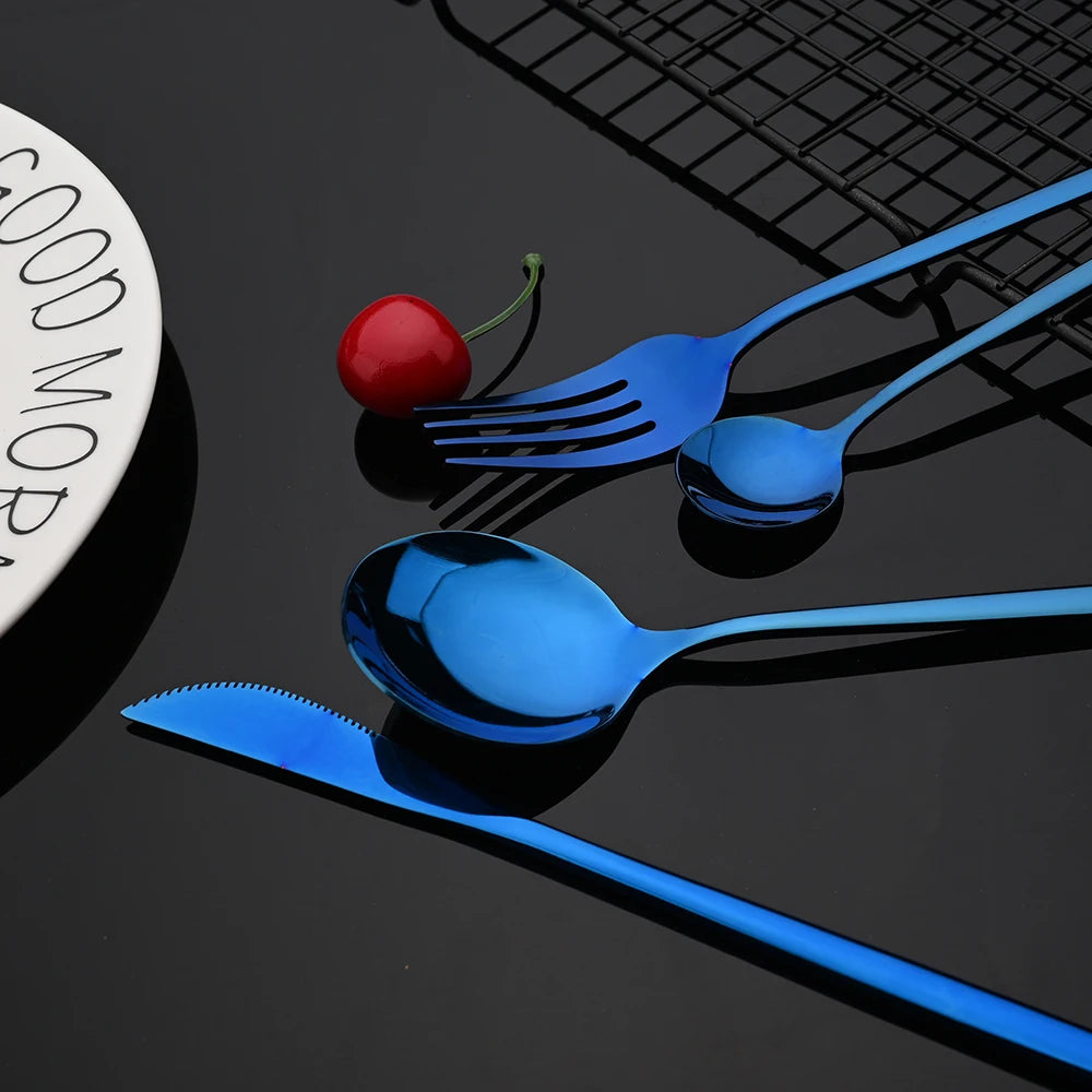 30 Piece Black and Gold Stainless Steel Cutlery Set Durable Dinnerware with Knives Forks and Spoons